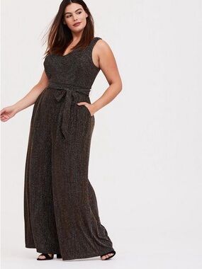 torrid Black Metallic Wide-Leg Sleeveless Jumpsuit *tie missing* Sz 4